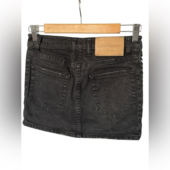 PIERRE BALMAIN |  Black  Washed Denim Mini Skirt - Picture 6 of 7